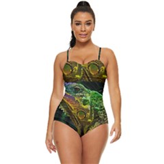 Chameleon Reptile Lizard Animal Retro Full Coverage Swimsuit by Wegoenart