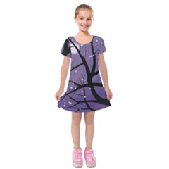 Moon Night Fantasy Dark Love Kids  Short Sleeve Velvet Dress by Wegoenart