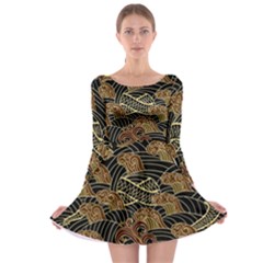 Oriental Traditional Seamless Pattern Long Sleeve Skater Dress by Wegoenart