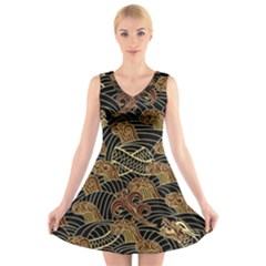 Oriental Traditional Seamless Pattern V-neck Sleeveless Dress by Wegoenart