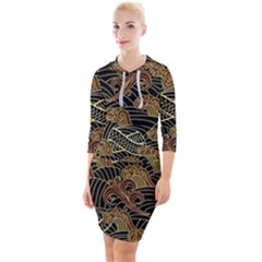 Oriental Traditional Seamless Pattern Quarter Sleeve Hood Bodycon Dress by Wegoenart