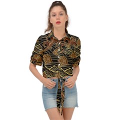 Oriental Traditional Seamless Pattern Tie Front Shirt  by Wegoenart