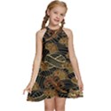 Oriental Traditional Seamless Pattern Kids  Halter Collar Waist Tie Chiffon Dress View1