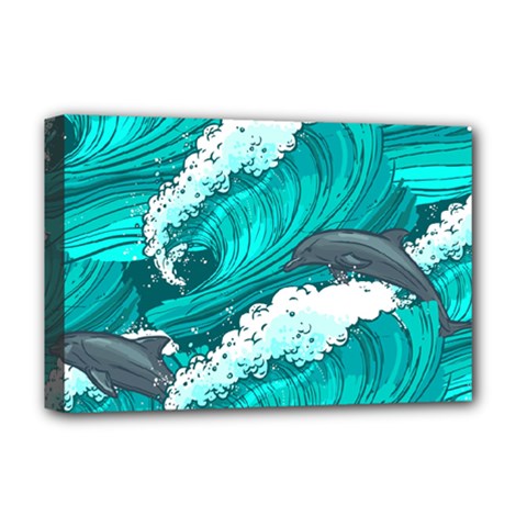 Sea Waves Seamless Pattern Deluxe Canvas 18  X 12  (stretched) by Wegoenart