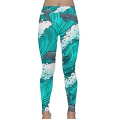 Sea Waves Seamless Pattern Classic Yoga Leggings by Wegoenart