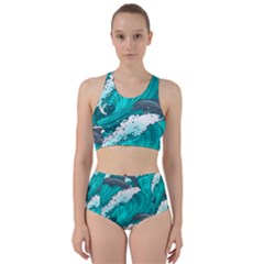 Sea Waves Seamless Pattern Racer Back Bikini Set by Wegoenart