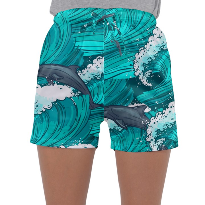 Sea Waves Seamless Pattern Sleepwear Shorts