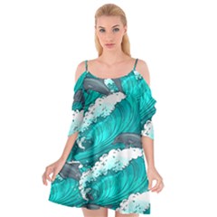 Sea Waves Seamless Pattern Cutout Spaghetti Strap Chiffon Dress by Wegoenart