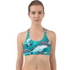 Sea Waves Seamless Pattern Back Web Sports Bra by Wegoenart