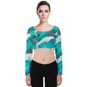 Sea Waves Seamless Pattern Velvet Long Sleeve Crop Top View1