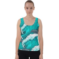 Sea Waves Seamless Pattern Velvet Tank Top by Wegoenart