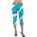 Sea Waves Seamless Pattern Lightweight Velour Capri Leggings  View1