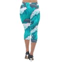 Sea Waves Seamless Pattern Lightweight Velour Capri Leggings  View2