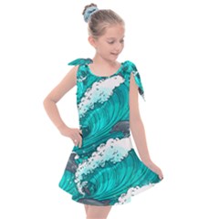 Sea Waves Seamless Pattern Kids  Tie Up Tunic Dress