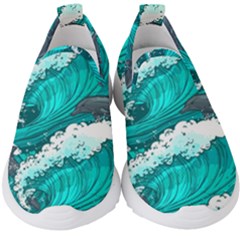 Sea Waves Seamless Pattern Kids  Slip On Sneakers by Wegoenart