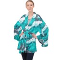 Sea Waves Seamless Pattern Long Sleeve Velvet Kimono  View1