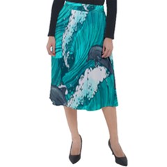 Sea Waves Seamless Pattern Classic Velour Midi Skirt  by Wegoenart