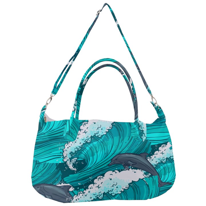 Sea Waves Seamless Pattern Removal Strap Handbag