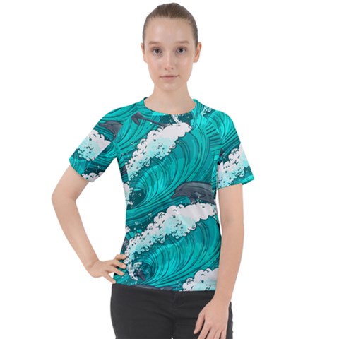 Sea Waves Seamless Pattern Women s Sport Raglan Tee by Wegoenart