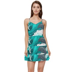 Sea Waves Seamless Pattern Short Frill Dress by Wegoenart