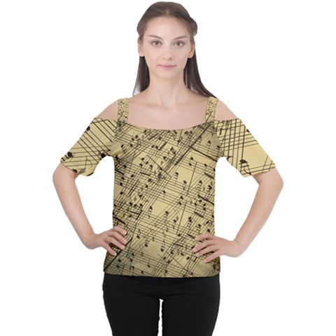 Vintage Background Music Nuts Sheet Music Cutout Shoulder Tee by Wegoenart