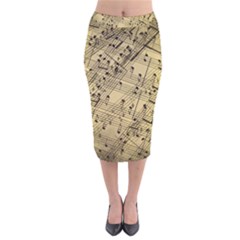 Vintage Background Music Nuts Sheet Music Velvet Midi Pencil Skirt by Wegoenart