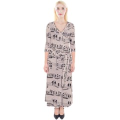 Art Vintage Music Paper Background Design Quarter Sleeve Wrap Maxi Dress by Wegoenart