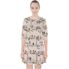 Art Vintage Music Paper Background Design Quarter Sleeve Pocket Dress