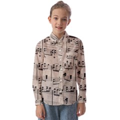 Art Vintage Music Paper Background Design Kids  Long Sleeve Shirt by Wegoenart