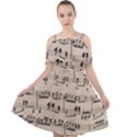 Art Vintage Music Paper Background Design Cut Out Shoulders Chiffon Dress View1