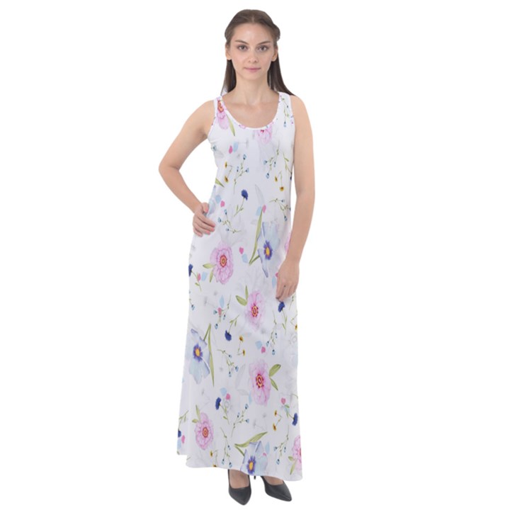 Background-flower Beatiful Sleeveless Velour Maxi Dress