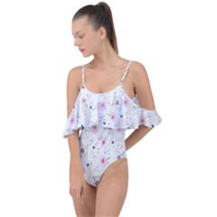 Background-flower Beatiful Drape Piece Swimsuit