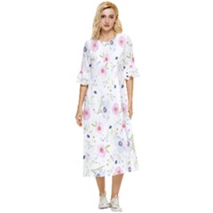 Background-flower Beatiful Double Cuff Midi Dress by nateshop