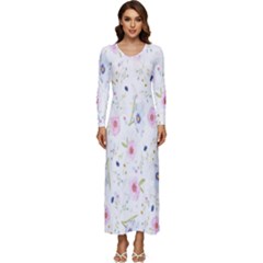 Background-flower Beatiful Long Sleeve Velour Longline Maxi Dress by nateshop