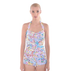 Floral Pattern Boyleg Halter Swimsuit  by nateshop