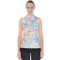 Floral Pattern Mock Neck Shell Top by nateshop