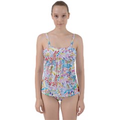 Floral Pattern Twist Front Tankini Set by nateshop