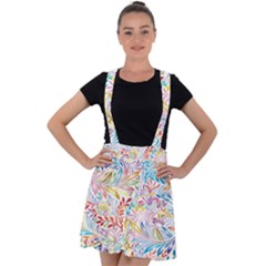 Floral Pattern Velvet Suspender Skater Skirt