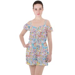 Floral Pattern Ruffle Cut Out Chiffon Playsuit