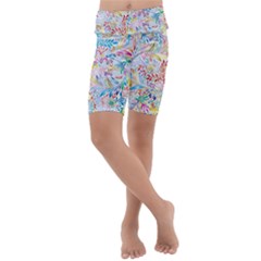 Floral Pattern Kids  Lightweight Velour Cropped Yoga Leggings by nateshop