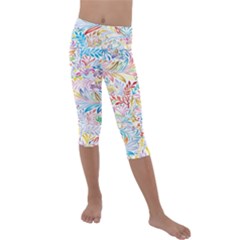 Floral Pattern Kids  Lightweight Velour Capri Leggings  by nateshop