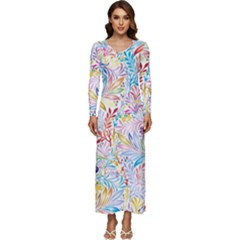 Floral Pattern Long Sleeve Velour Longline Maxi Dress by nateshop