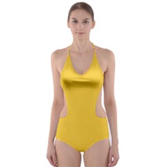 Geometric-pattern-yellow Cut-out One Piece Swimsuit by nateshop