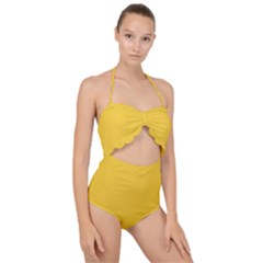 Geometric-pattern-yellow Scallop Top Cut Out Swimsuit by nateshop