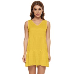 Geometric-pattern-yellow Tiered Sleeveless Mini Dress by nateshop