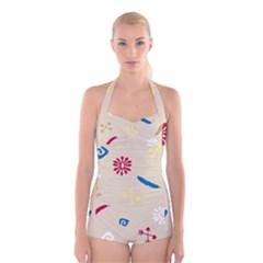 Pattern-star Moca Boyleg Halter Swimsuit  by nateshop