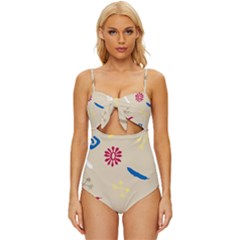 Pattern-star Moca Knot Front One-piece Swimsuit by nateshop