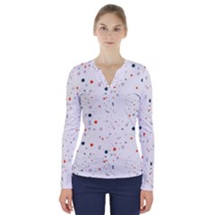 Background-round Spots V-neck Long Sleeve Top by nateshop