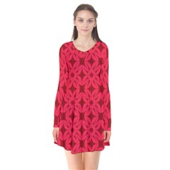 Red-star Long Sleeve V-neck Flare Dress by nateshop