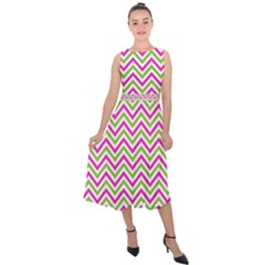 Mave,chevron,white,navi,purple Midi Tie-back Chiffon Dress by nateshop